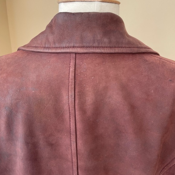 Tahari Maroon Suede Leather Moto Jacket - Picture 9 of 16